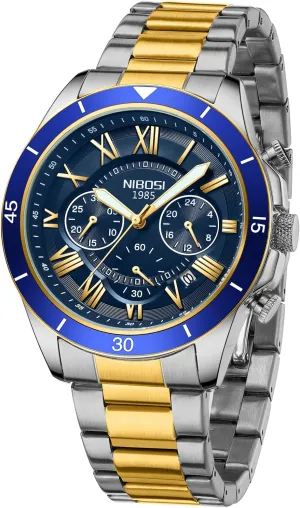 NIBOSI Mens Watches Analog Chronograph Watch with Calendar Waterproof Stainless Steel Strap Leather Band Men's Wrist Watches Classic Dainty Minimalist Business Dress Designer Quartz Watches for Men
