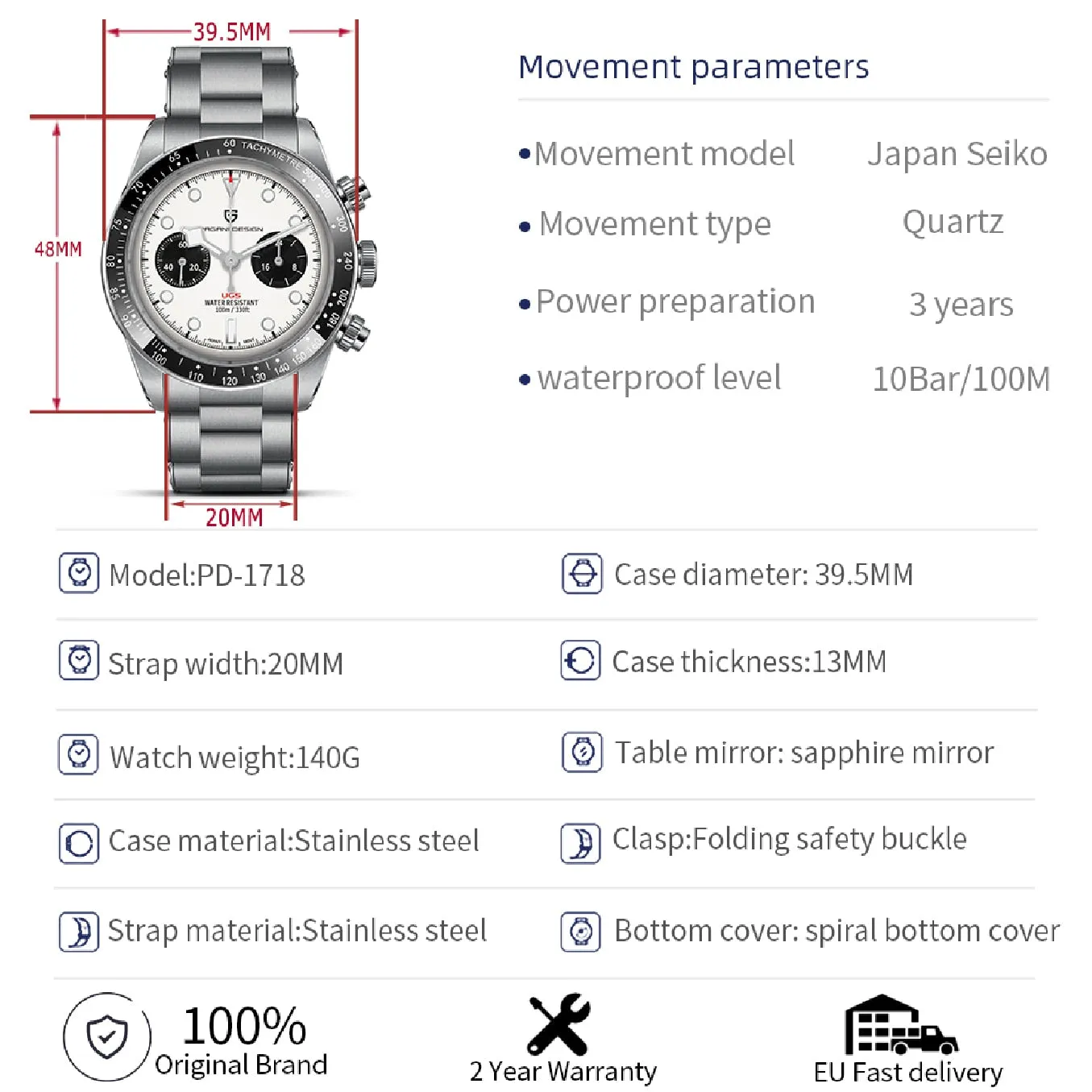 PAGANI DESIGN Men&#39;s Watches Gold Panda Luxury Quartz Watch For Men Sport Chronograph Sapphire glass 100M Waterproof 2022 New