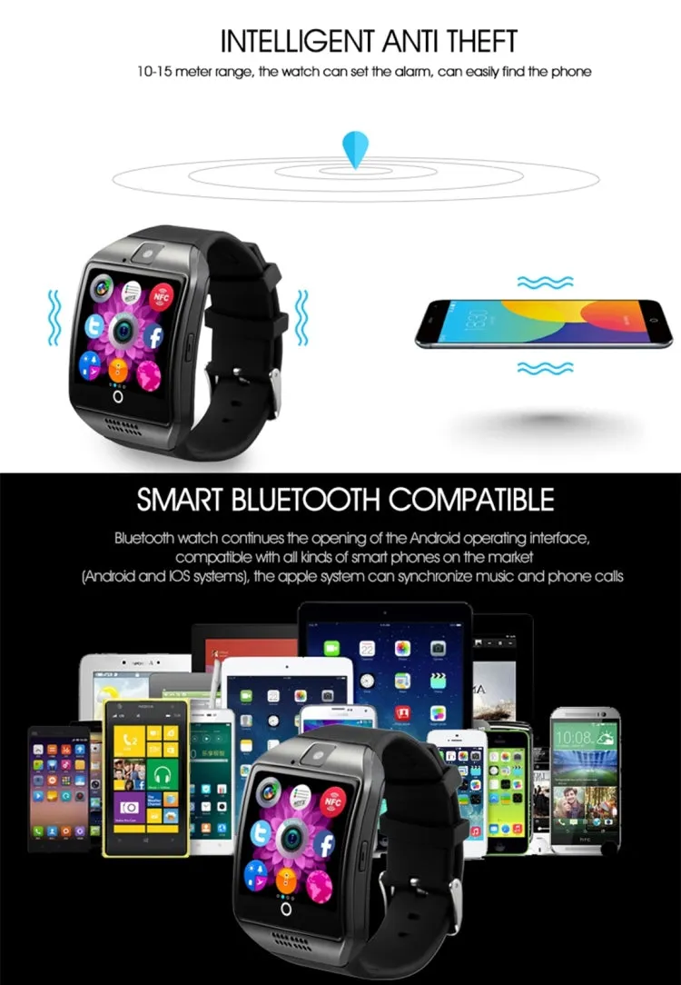Q18 1.54 inch TFT Screen MTK6260A 360MHz Bluetooth 3.0 Smart Watch Phone, 128M   64M Memory(Black)