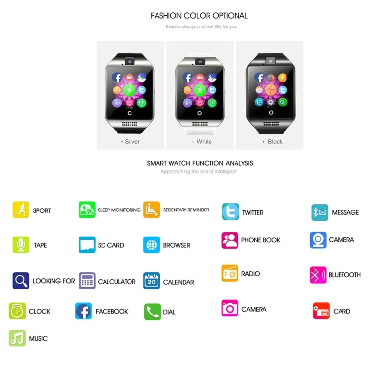 Q18 1.54 inch TFT Screen MTK6260A 360MHz Bluetooth 3.0 Smart Watch Phone, 128M   64M Memory(Black)