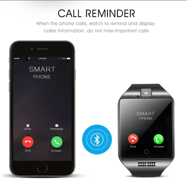 Q18 1.54 inch TFT Screen MTK6260A 360MHz Bluetooth 3.0 Smart Watch Phone, 128M   64M Memory(Black)