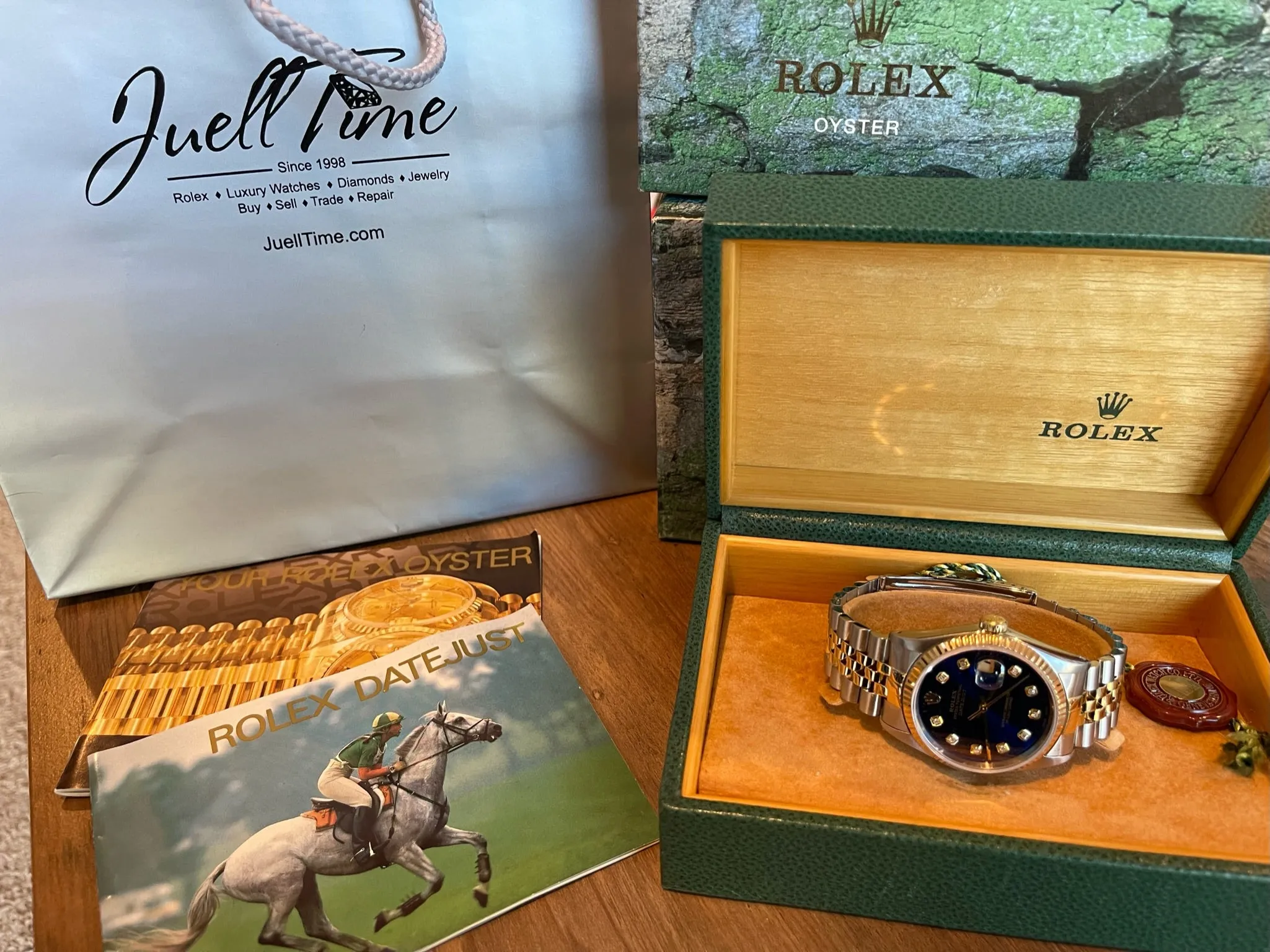 Rolex Datejust 36mm 16233 Men’s or Women’s Watch Two Stainless Steel and 18k Yellow Gold Refinished Blue Diamond Dial Mint