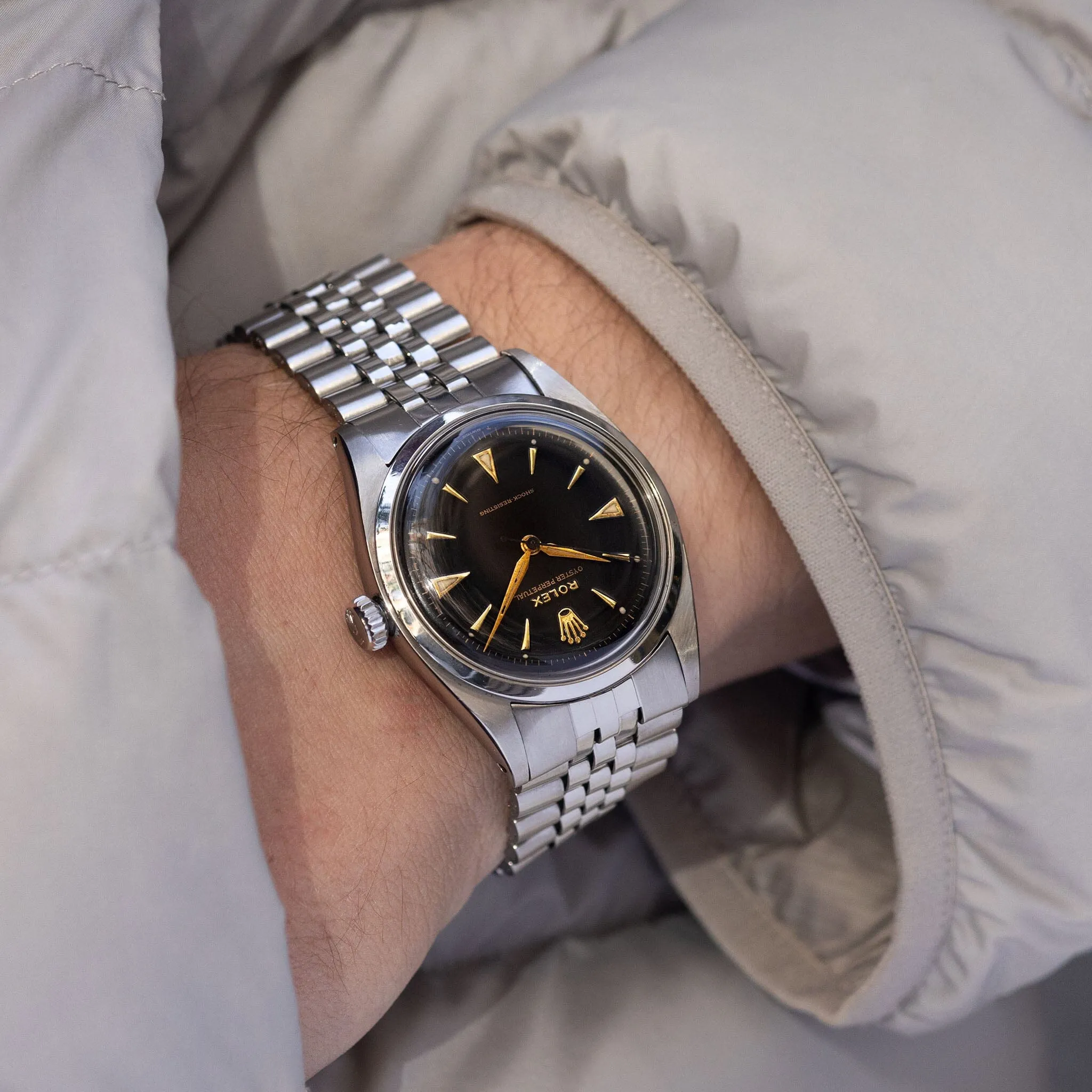 Rolex Oyster Perpetual Ovettone Black Dial Ref 6352
