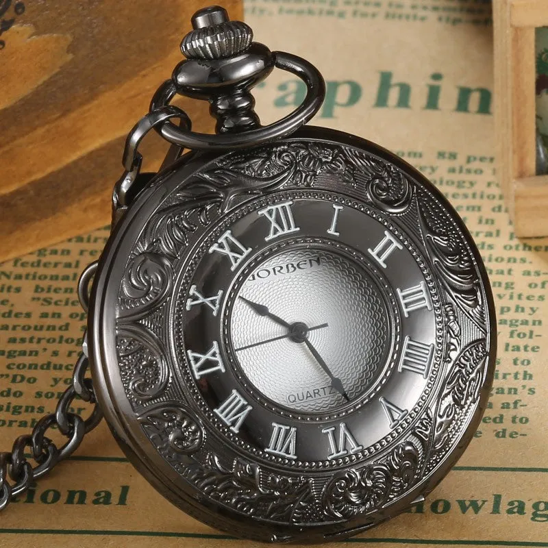 Unisex Retro Vintage Antique Roman Number Pocket Watch With Chain
