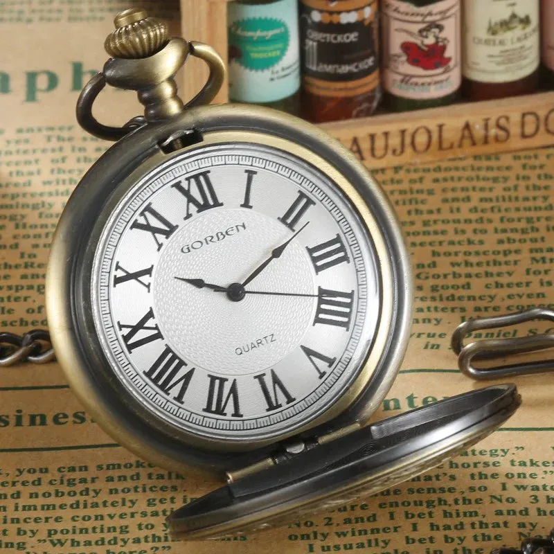 Unisex Retro Vintage Antique Roman Number Pocket Watch With Chain