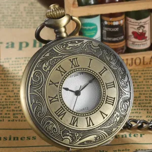 Unisex Retro Vintage Antique Roman Number Pocket Watch With Chain