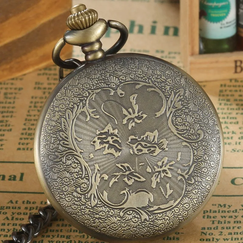 Unisex Retro Vintage Antique Roman Number Pocket Watch With Chain