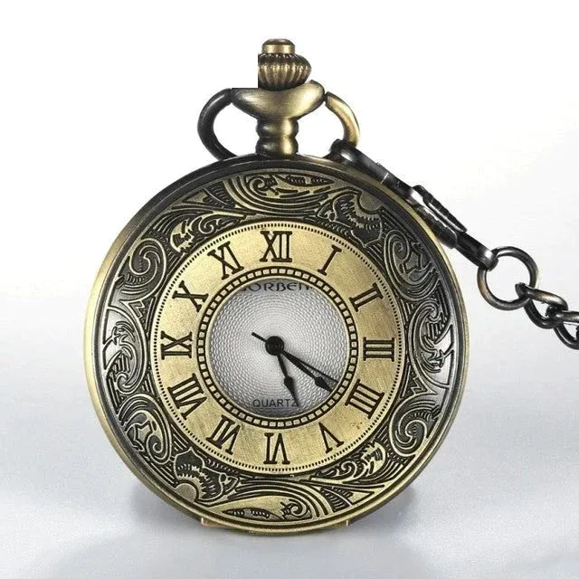 Unisex Retro Vintage Antique Roman Number Pocket Watch With Chain