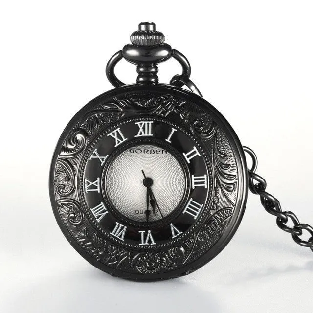 Unisex Retro Vintage Antique Roman Number Pocket Watch With Chain