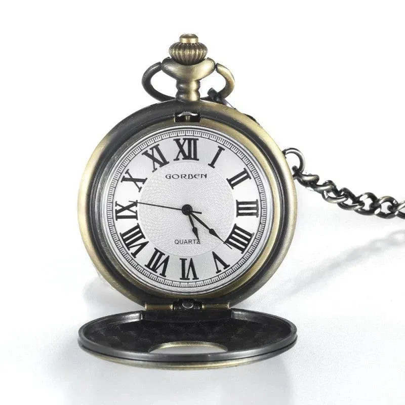 Unisex Retro Vintage Antique Roman Number Pocket Watch With Chain