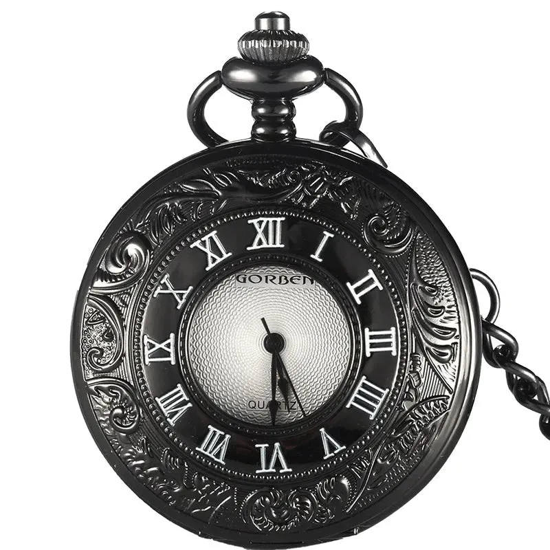 Unisex Retro Vintage Antique Roman Number Pocket Watch With Chain