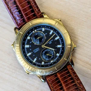 Vintage CITIZEN Quartz Watch 100M WR Alarm Calendar Wristwatch Ref. 6820-G80175