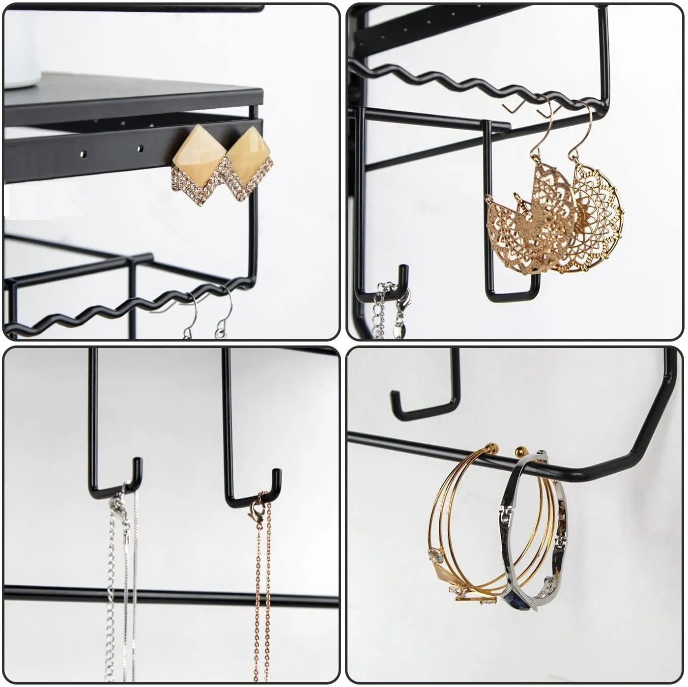 Wall Mounted Classic Black Iron Designer for Cosmetics and Jewelry Storage Shelf
