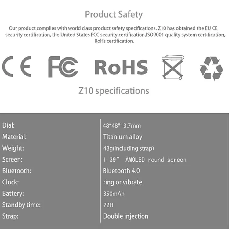 Z10 400*400 Pixel AMOLED 1.39 Inch Round Touch Screen Display Smart Watch, IP54 Waterproof, Support Pedometer / Heart Rate Monitor / GPS Navigation / Notification Remind / Call Reminder / Camera Remot ... rol / Calories Burned, Support Android 5.1(Silver)