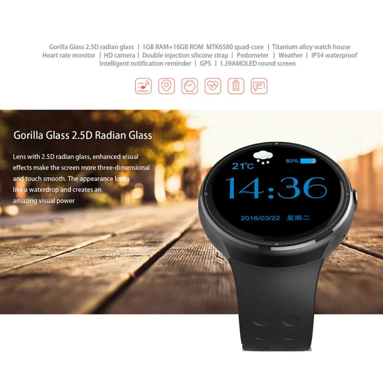 Z10 400*400 Pixel AMOLED 1.39 Inch Round Touch Screen Display Smart Watch, IP54 Waterproof, Support Pedometer / Heart Rate Monitor / GPS Navigation / Notification Remind / Call Reminder / Camera Remot ... rol / Calories Burned, Support Android 5.1(Silver)